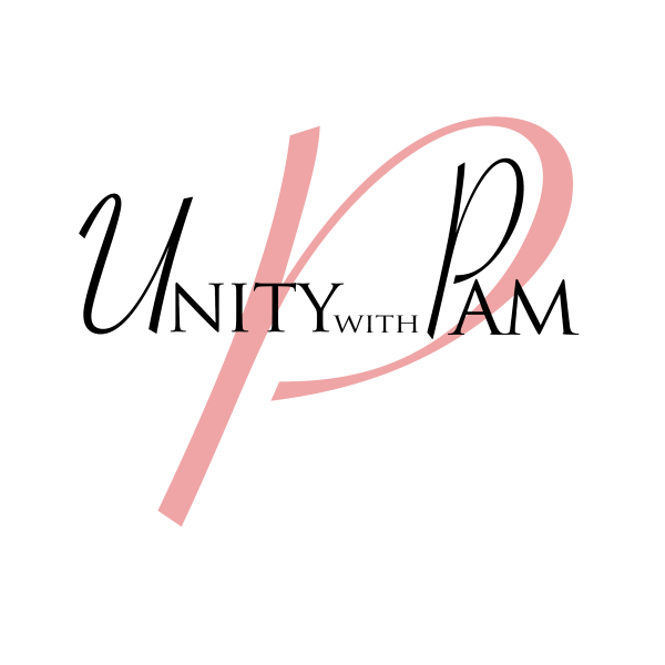 Logo image with the title of Unity with Pam printed in fancy cursive style