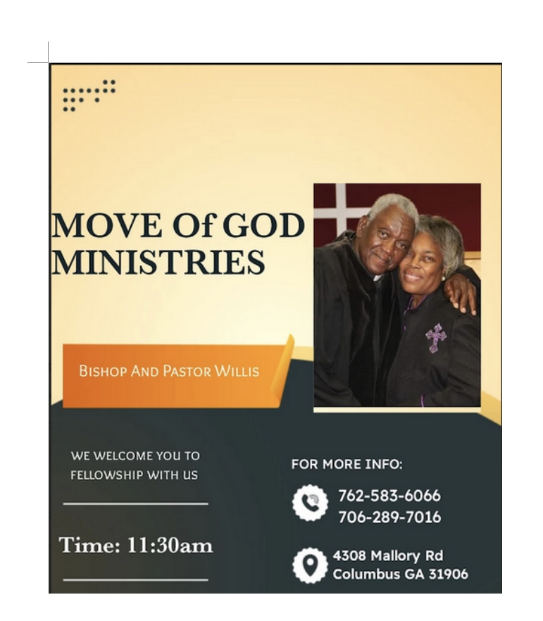Photo of the Move of God Ministries church located at 4308 Mallory Road Columbus GA 31907 Call 7065614612